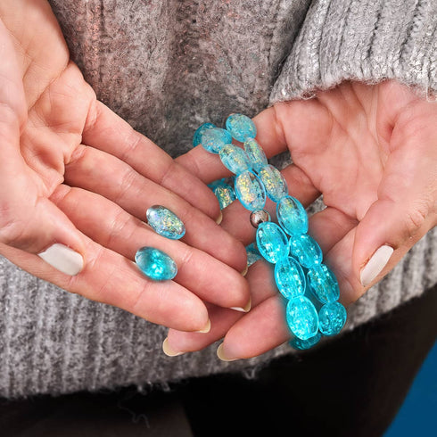 Turquoise | .925 Sterling Silver | Firework Glass Pebble Bracelet