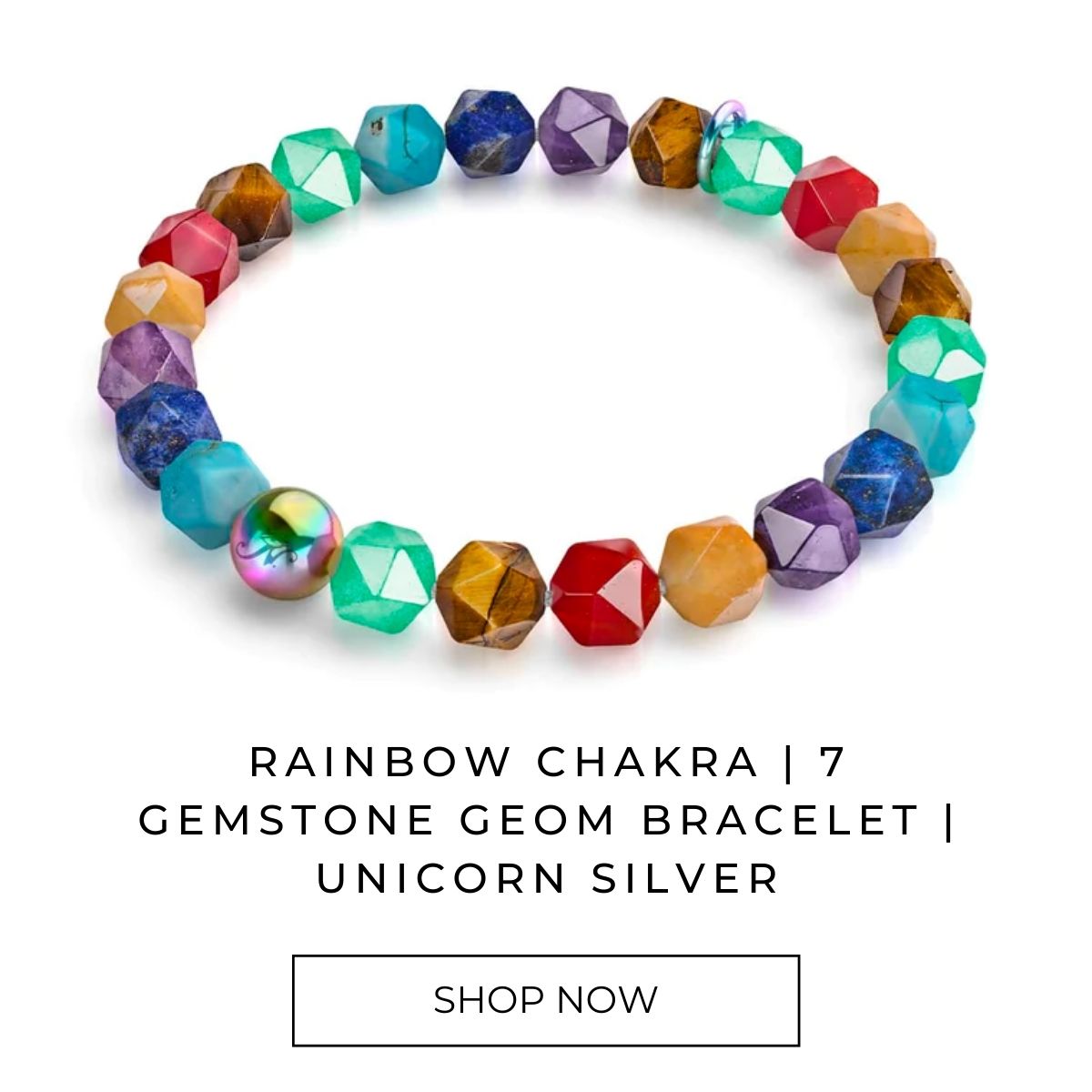 Regenbogenchakra | 7 Edelstein Geom Armband | Einhorn Silber
