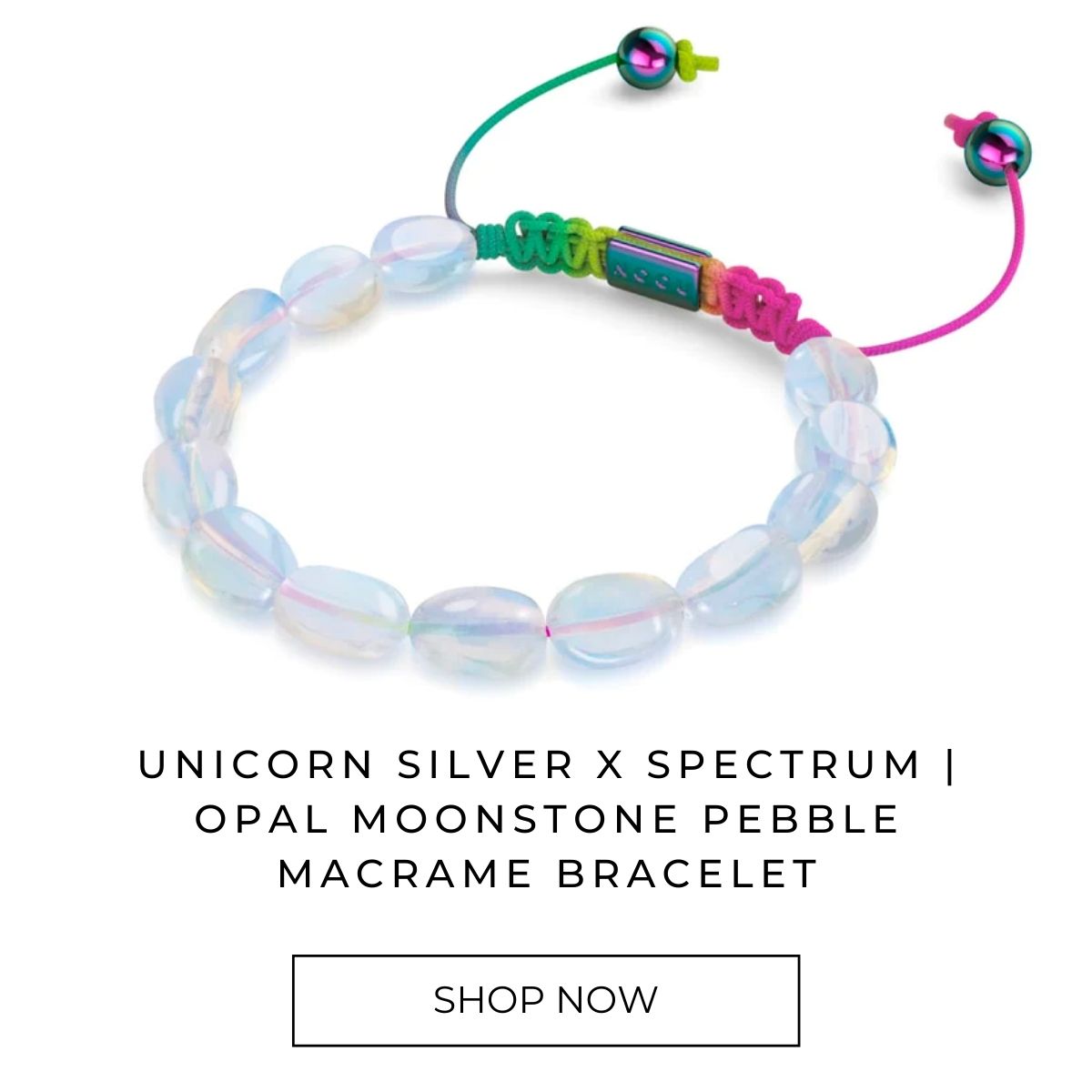 Einhorn Silber x Spektrum | Opal Mondstein Kiesel Makramee Armband