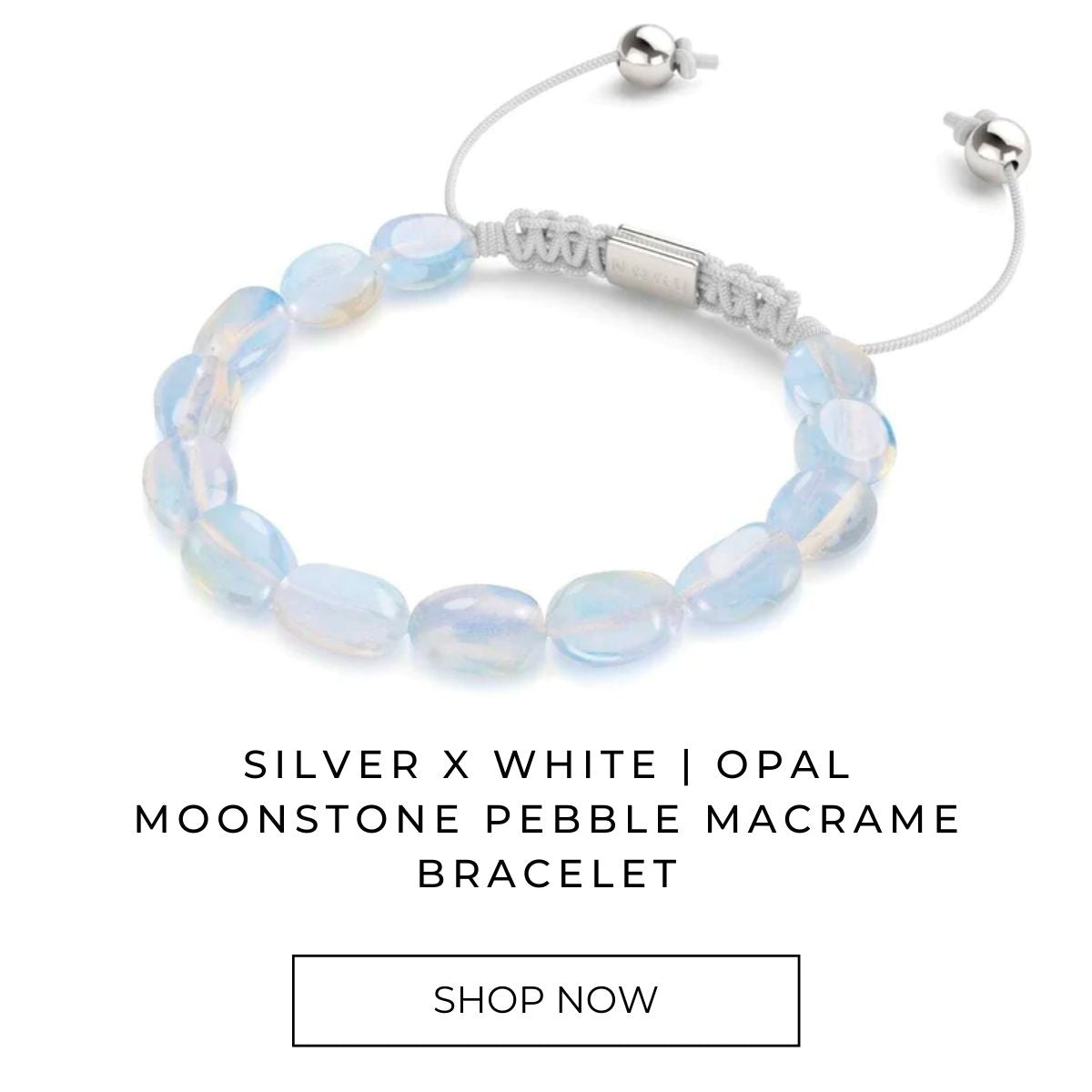 Silber x Weiß | Opal Mondstein Kiesel Makramee Armband