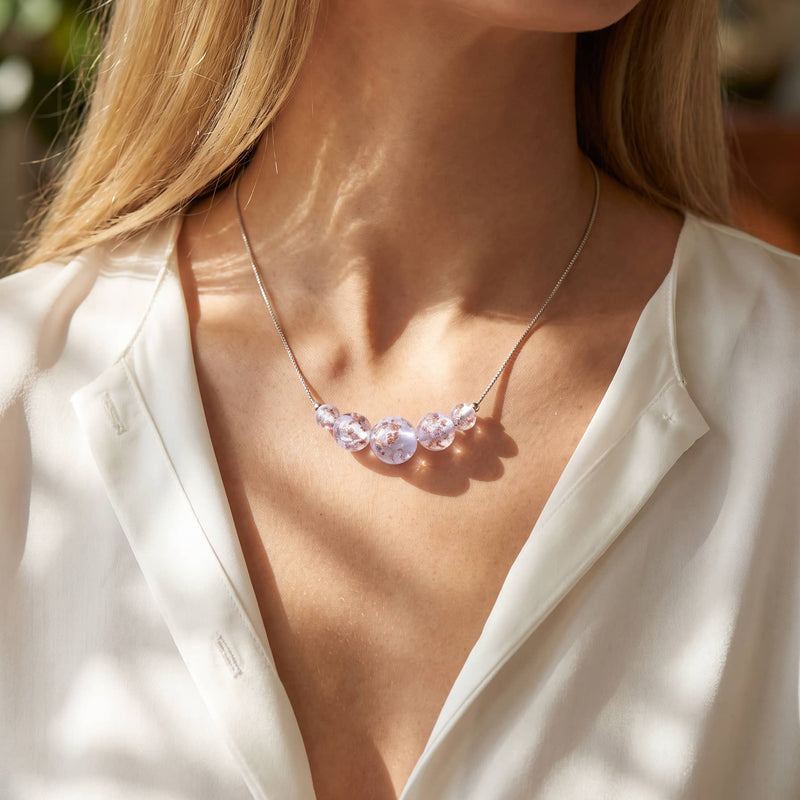 Flieder | 925 Sterling Silber | Glühwürmchen-Glas-Halskette mit Unendlichkeitsverschluss