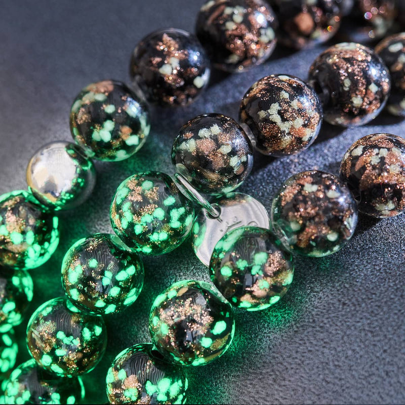 Obsidian | 925er Sterlingsilber | Glühwürmchen-Glasarmband