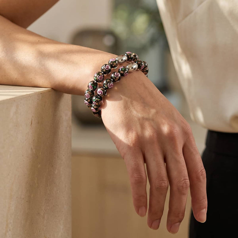 Verzauberte Rose | 925 Sterling Silber | Firefly Glasgarten Armband