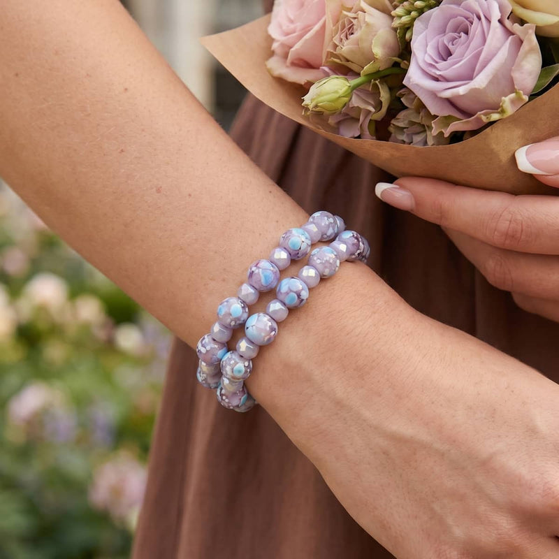 Lila Orchidee | 925 Sterling Silber | Glühwürmchen-Glasblütenarmband