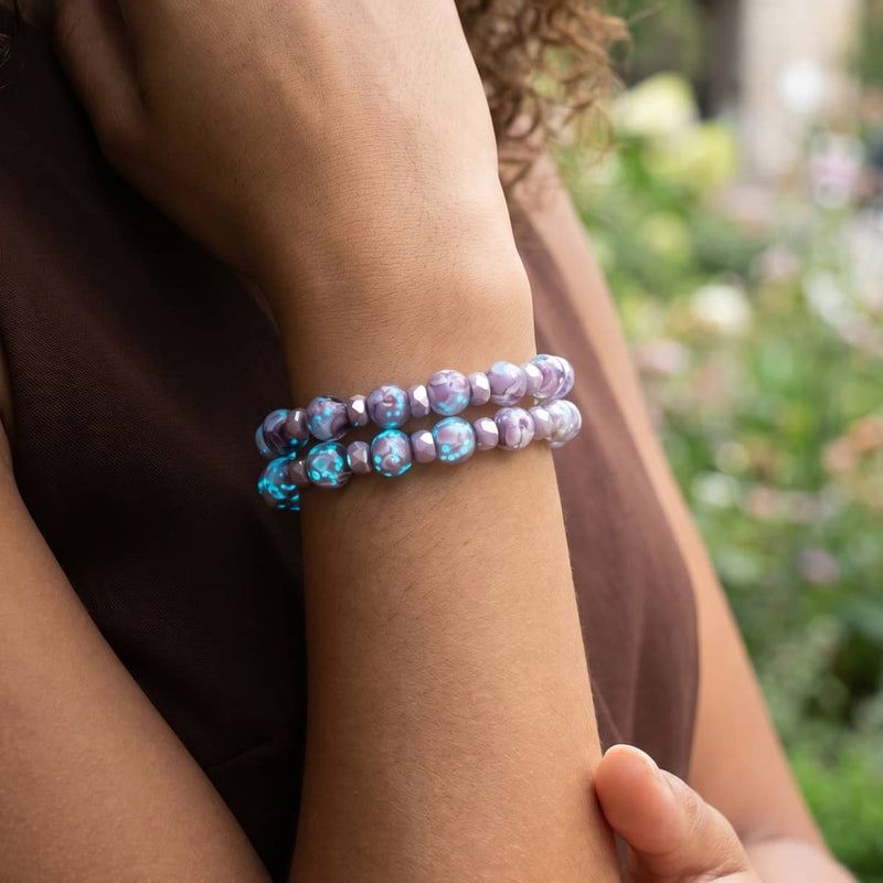 Lila Orchidee | 925 Sterling Silber | Glühwürmchen-Glasblütenarmband