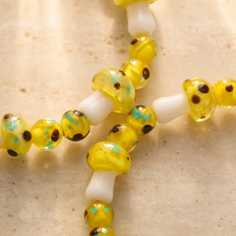 Electric Lemon | .925 Sterling Silver | Deluxe Firefly Glass Mushroom Bracelet