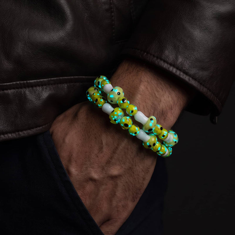 Electric Lemon | .925 Sterling Silver | Deluxe Firefly Glass Mushroom Bracelet