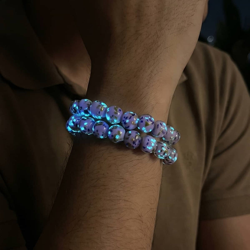 Violettes Wintergrün | 925 Sterling Silber | Glühwürmchen-Glasarmband