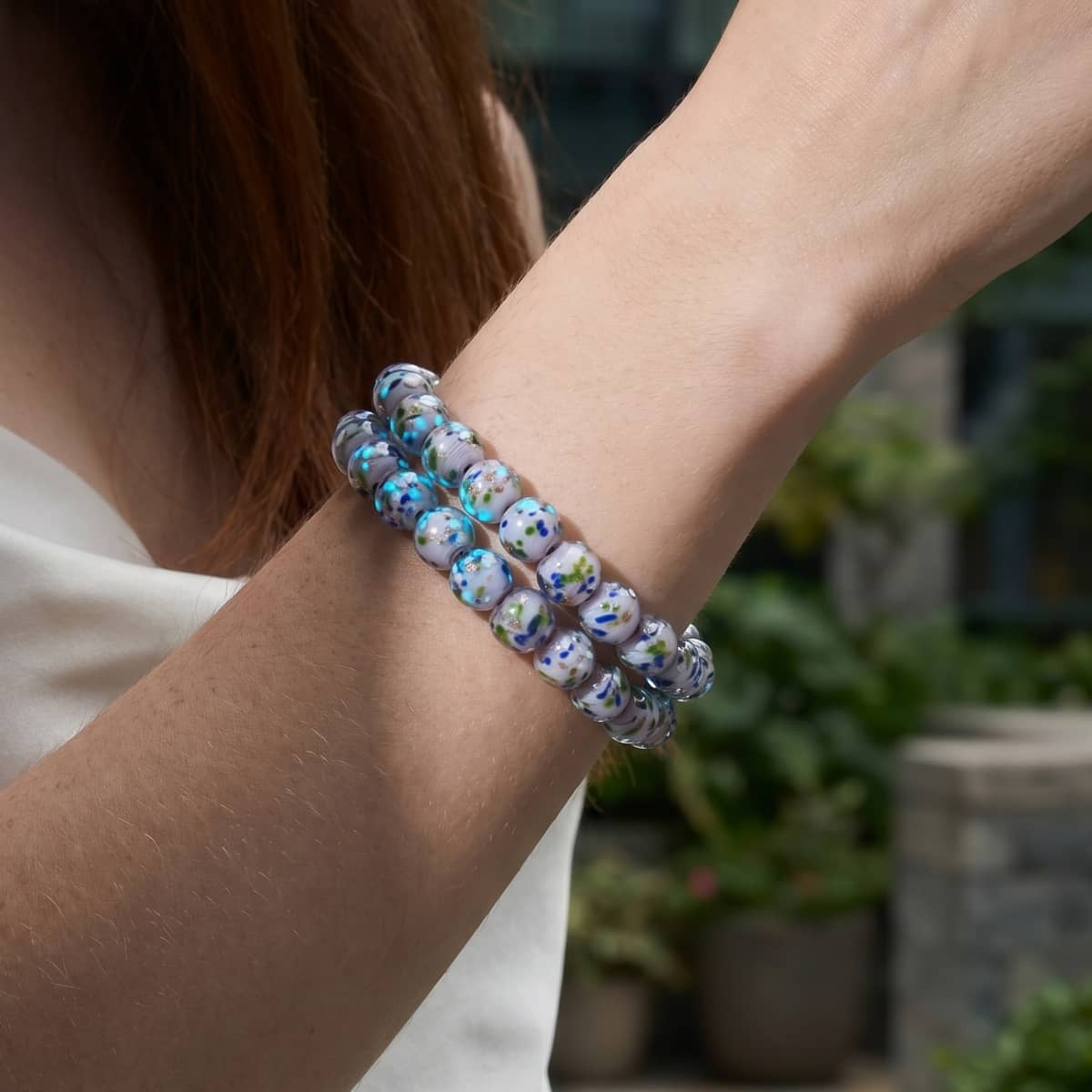 Violettes Wintergrün | 925 Sterling Silber | Glühwürmchen-Glasarmband