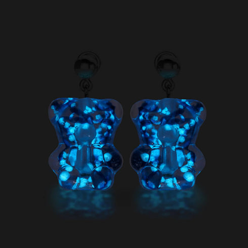 Tanzanite | .925 Sterling Silver | Firefly Glass Bear Drop Stud Earrings