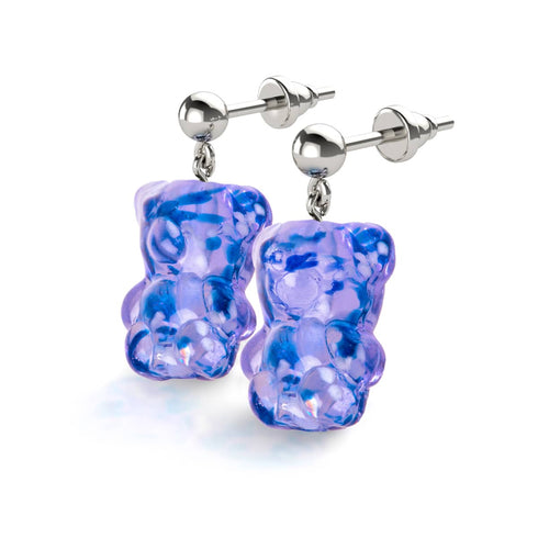 Tanzanite | .925 Sterling Silver | Firefly Glass Bear Drop Stud Earrings