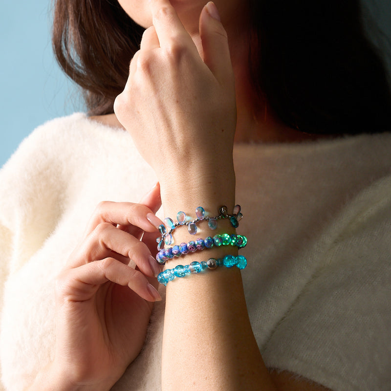 Aquamarin Eis | Firefly Glas Schneekugel Armband