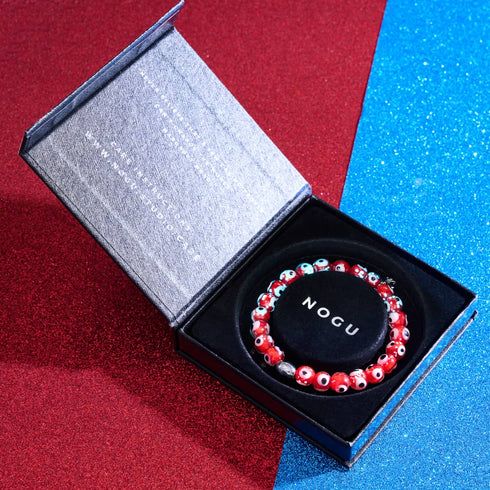 Rot | 925 Sterling Silber | Glühwürmchen-Glas-Armband mit bösem Blick