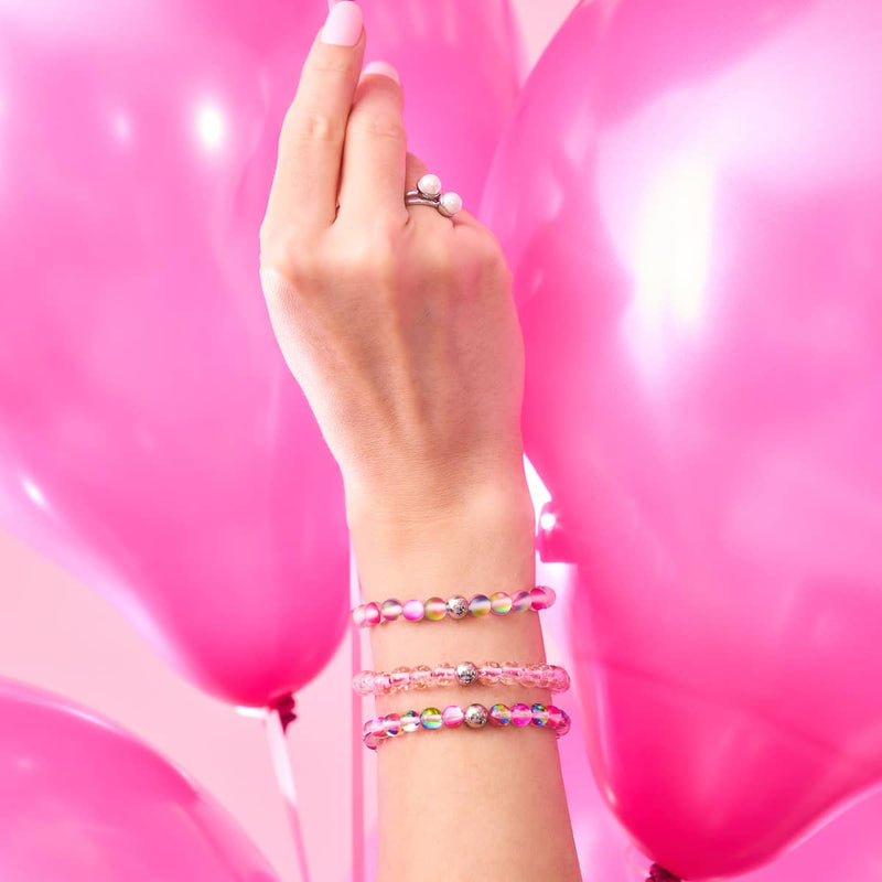 Rosenwasser x Magenta | Mini-Glühwürmchen-Glas-Makramee-Armband