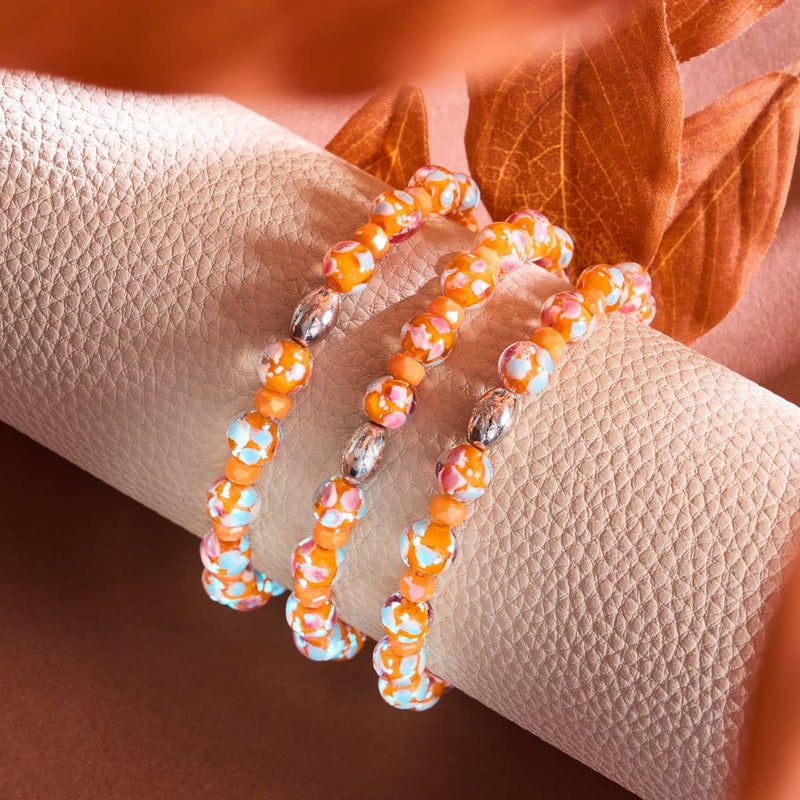 Orange Orchidee | 925 Sterling Silber | Glühwürmchen-Glasblütenarmband