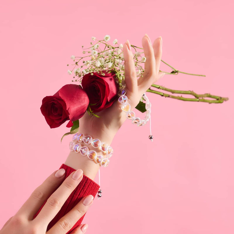 Regenbogen-Herzschnur | Feenglas-Charmballa-Armband