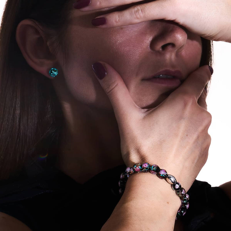 Verzauberte Rose | 925er Sterlingsilber | Glühwürmchen-Glas-Ohrstecker