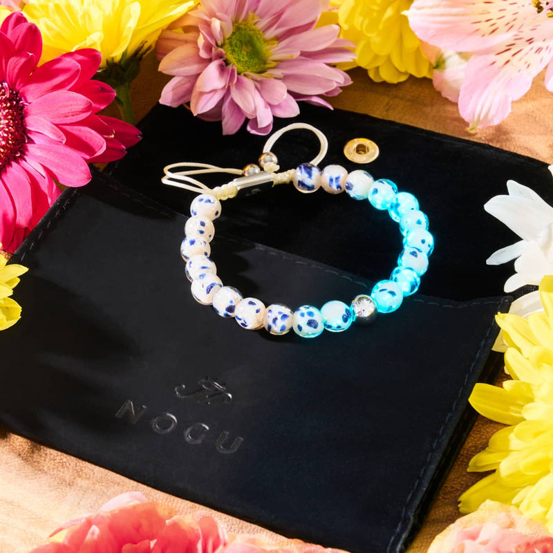 Sternenlichtwellen | Silber | Glühwürmchen-Glas-Makramee-Armband