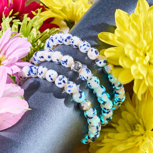 Sternenlichtwellen | Silber | Glühwürmchen-Glas-Makramee-Armband