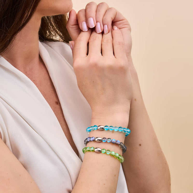 Grau | 925 Sterling Silber | Meerjungfrau Glasperlenarmband