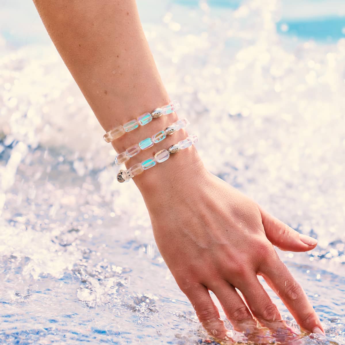 Regenbogen-Supernova | 925er Sterlingsilber | Galaxie-Glaskieselarmband