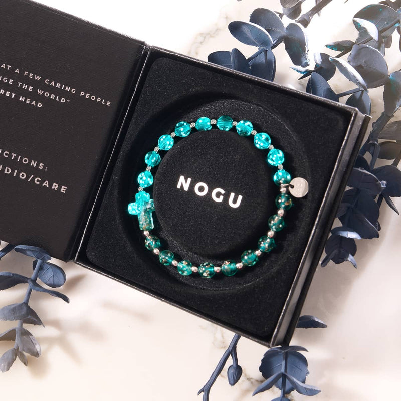 Blaugrün | Silber | Glühwürmchen-Glaskreuz-Armband