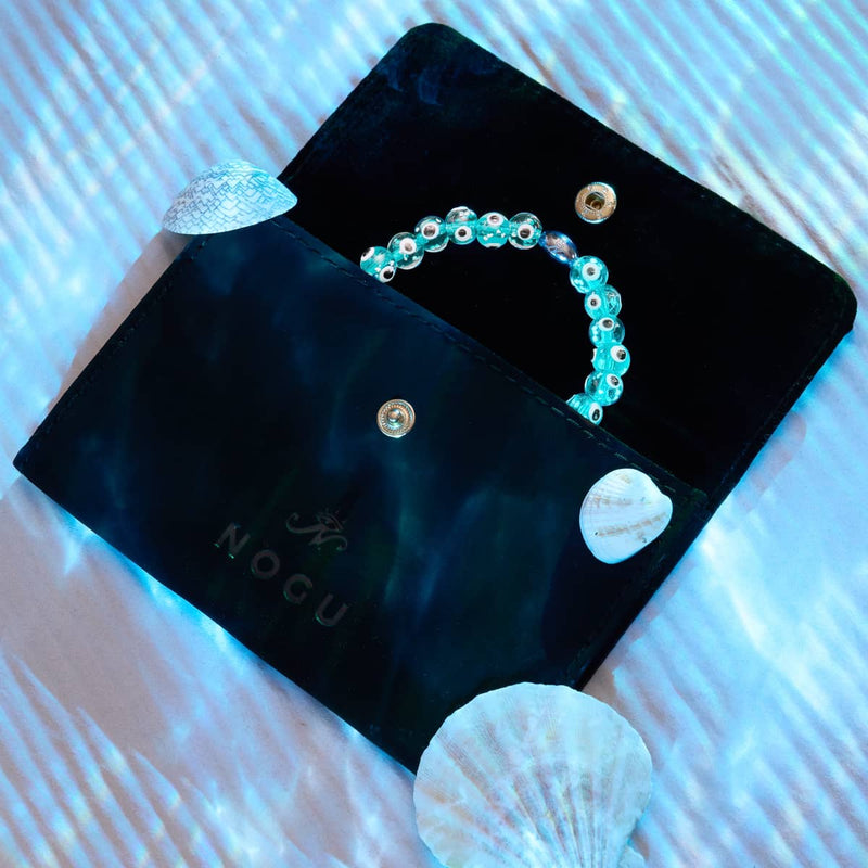 Blaugrün | 925er Sterlingsilber | Glühwürmchen-Glas-Armband mit bösem Blick