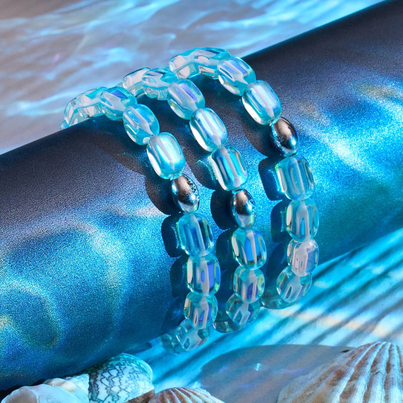 Blauer Nebel | 925 Sterling Silber | Galaxie Glaskiesel Armband