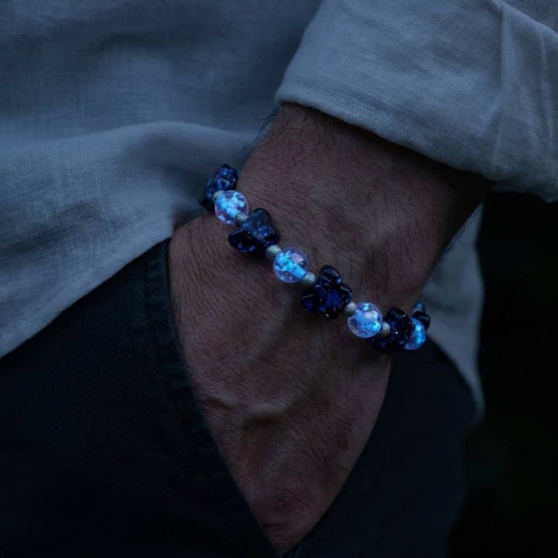 Veloura | Firefly Glass Butterfly Bracelet & Hammered Silver Bracelet