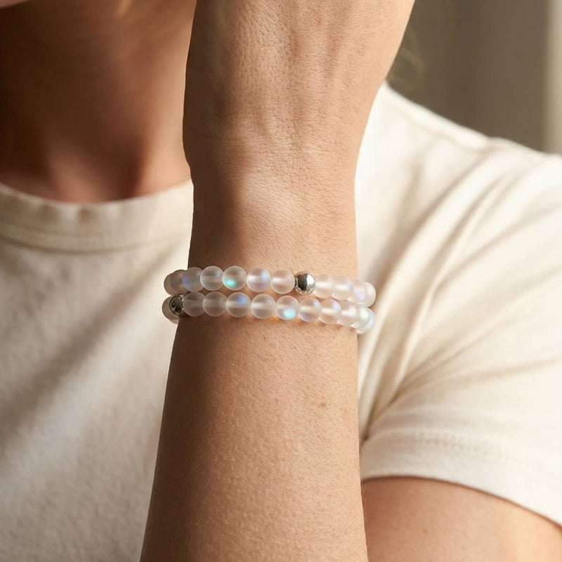 Regenbogenweiß | Silber | Meerjungfrau Glasperlenarmband