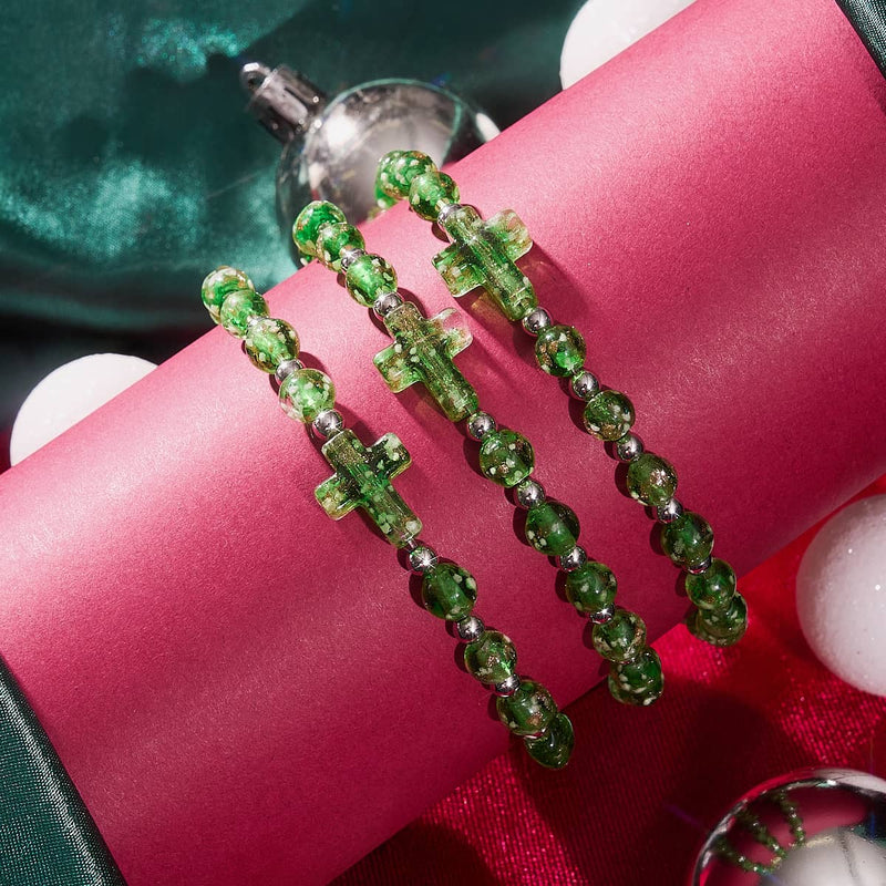Emerald | Silver | Firefly Glass Cross Bracelet