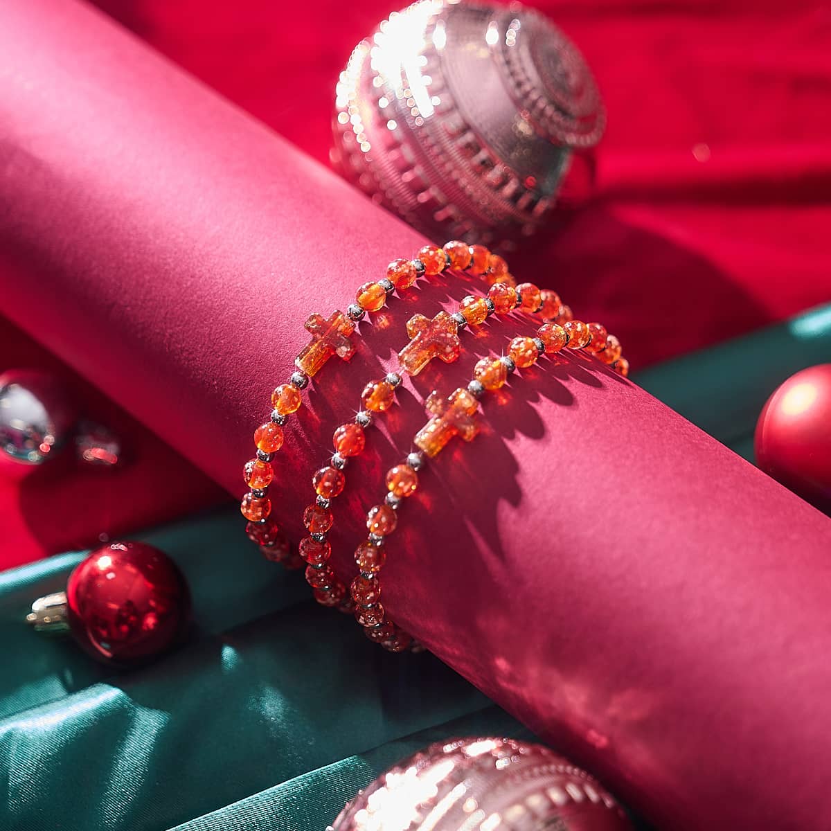 Ember | Silver | Firefly Glass Cross Bracelet