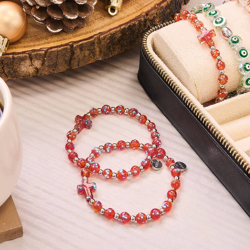 Ember | Silver | Firefly Glass Cross Bracelet