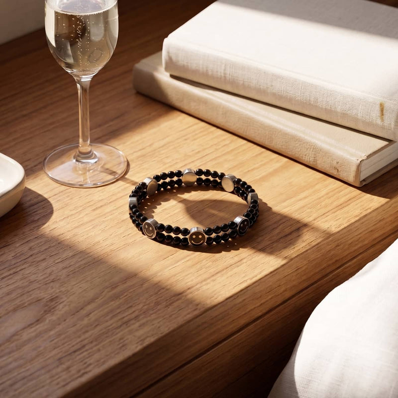 Black Agate x Midnight Luminous Enamel | Smile Bracelet