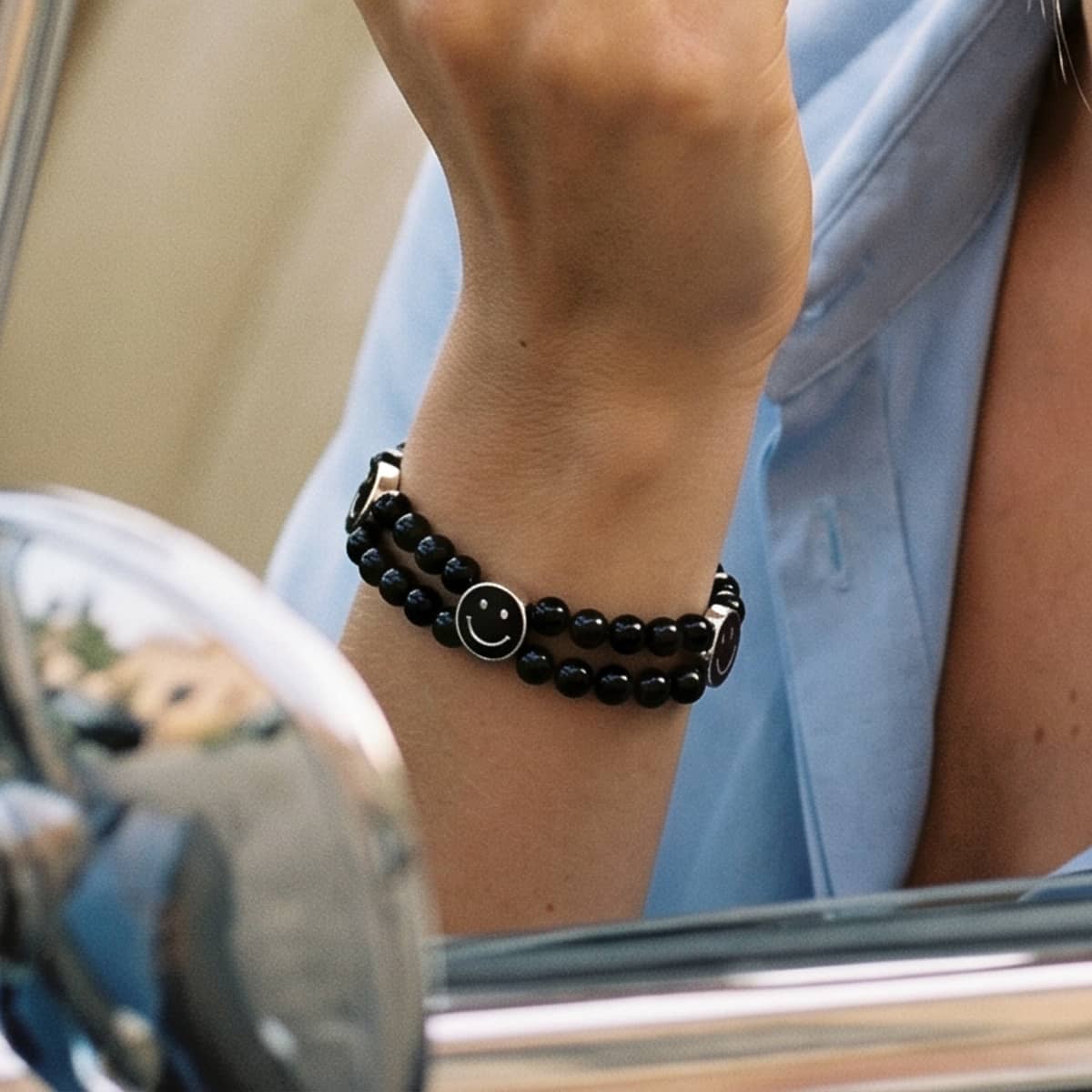 Black Agate x Midnight Luminous Enamel | Smile Bracelet