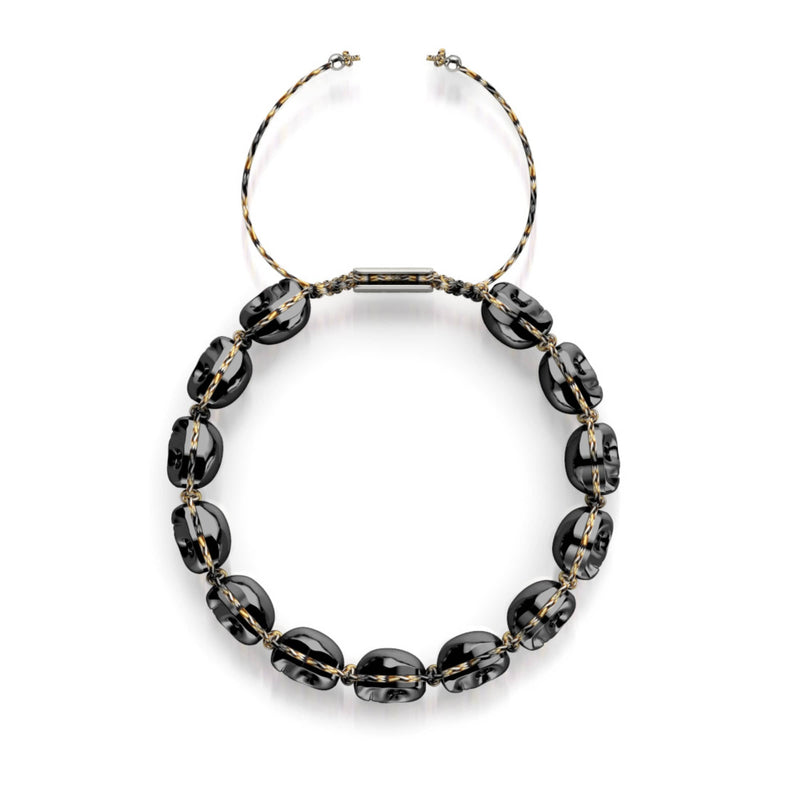 Hades | Hematite Skulls x Black GloWeave | Macrame Bracelet