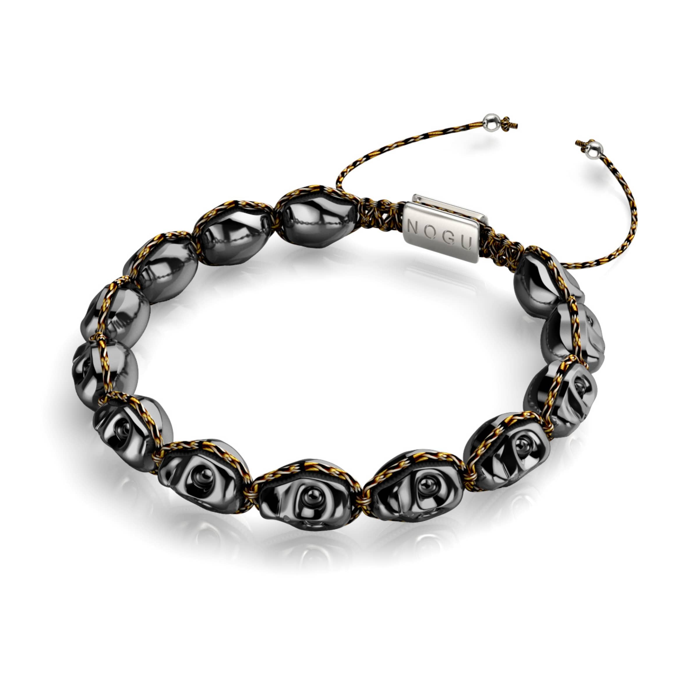 Hades | Hematite Skulls x Black GloWeave | Macrame Bracelet