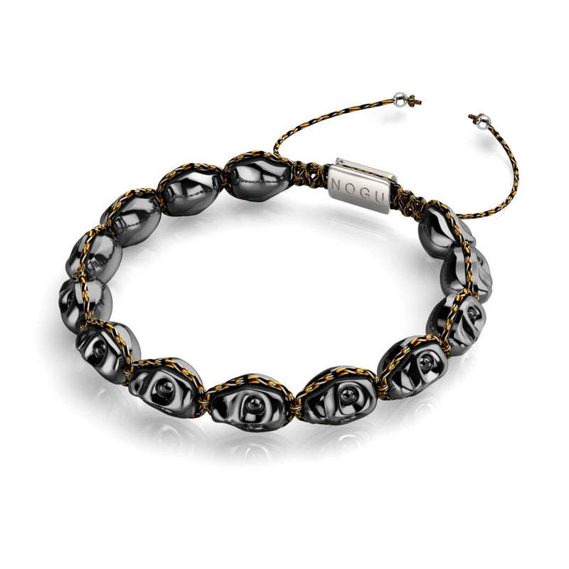 Hades | Hematite Skulls x Black GloWeave | Macrame Bracelet