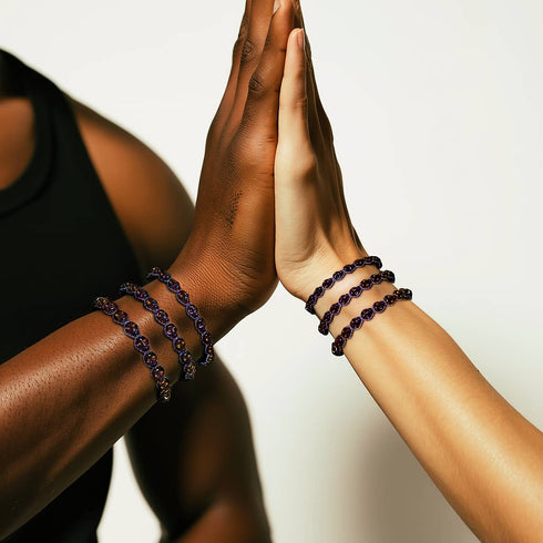 Nyx | Purple Hematite Skulls x Violet GloWeave | Macrame Bracelet