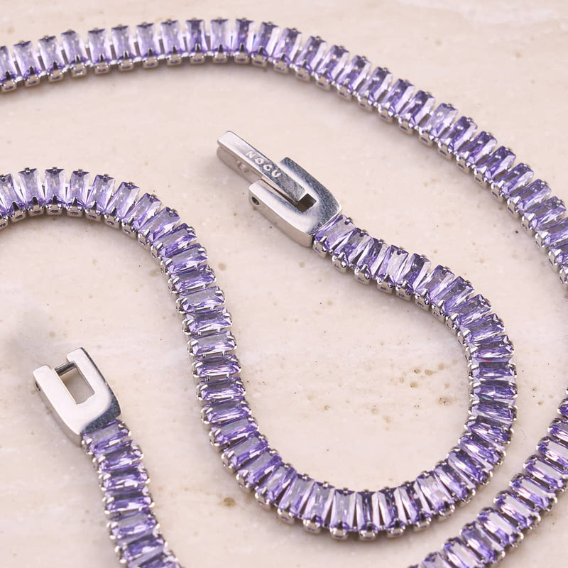 Amethyst Baguette Cut Crystal x Rhodium | Tennis Bracelet