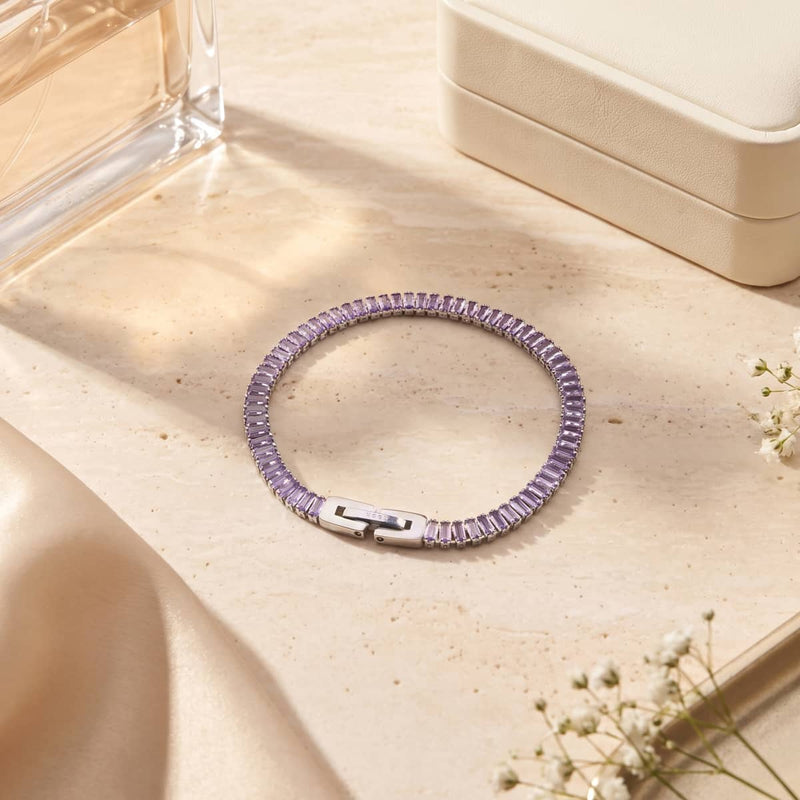 Amethyst Baguette Cut Crystal x Rhodium | Tennis Bracelet