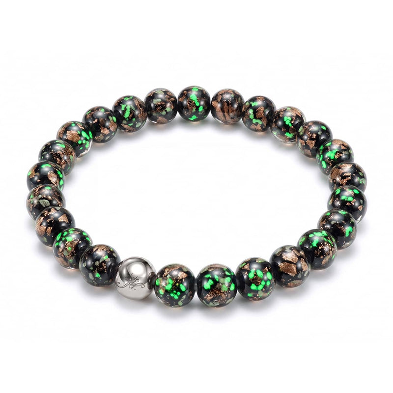 Obsidian | 925er Sterlingsilber | Glühwürmchen-Glasarmband