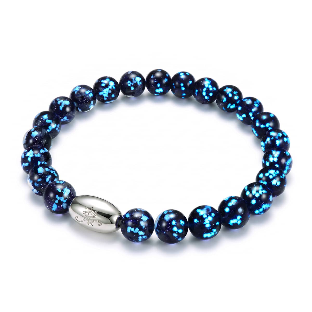 Pechschwarz | 925 Sterling Silber | Glühwürmchen-Glasarmband