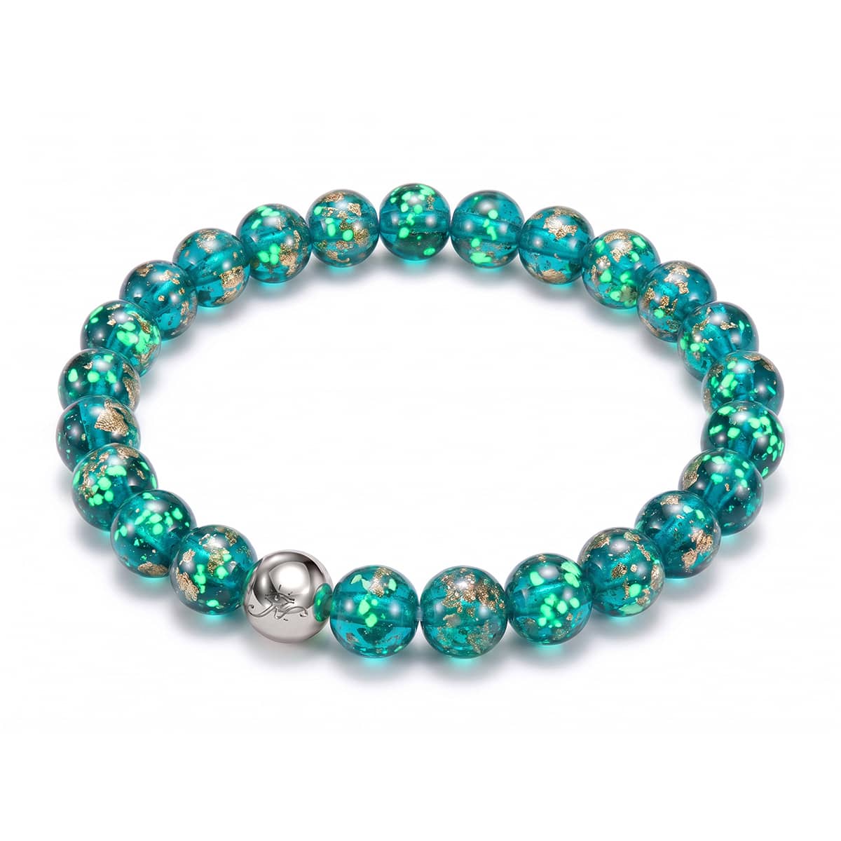 Blaugrün | 925er Sterlingsilber | Glühwürmchen-Glasarmband