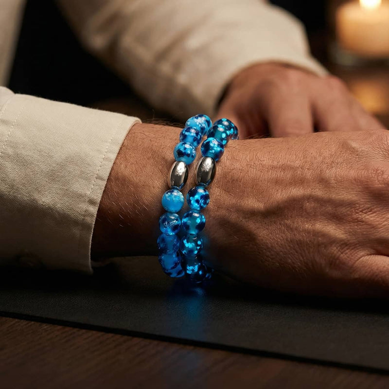 Blaue Gischt | 925 Sterling Silber | Glühwürmchen-Glasarmband
