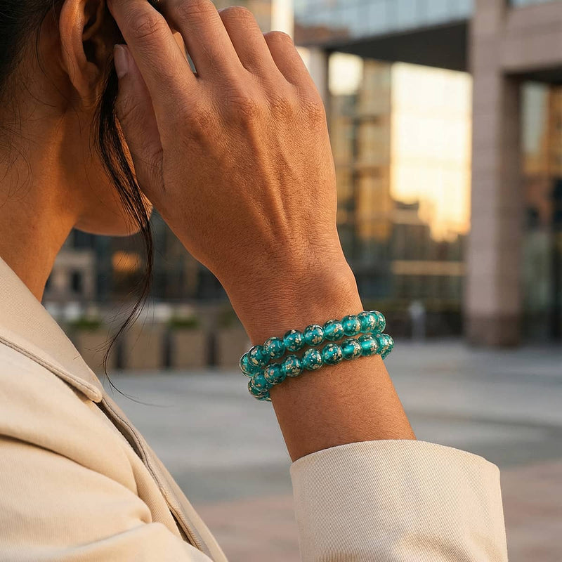 Blaugrün | 925er Sterlingsilber | Glühwürmchen-Glasarmband