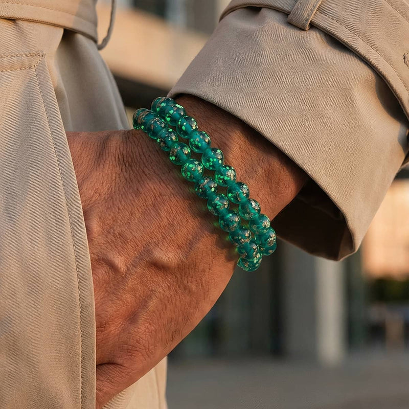 Blaugrün | 925er Sterlingsilber | Glühwürmchen-Glasarmband