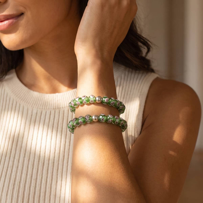 Grüne Zinnie | Firefly Glas Diamanten Armband