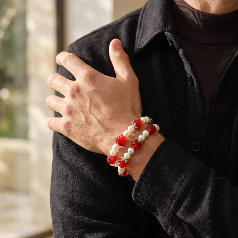 Raspberry x Ivory Pearl | .925 Sterling Silver | Berry Bracelet