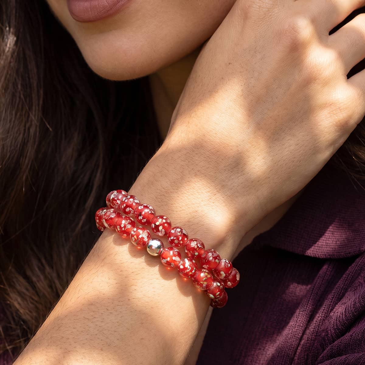 Purpurrot | 925 Sterling Silber | Glühwürmchen-Glasarmband